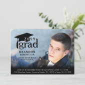 Invitation Moderne Simple Noir Grad 4e Diplôme Photo (Debout devant)