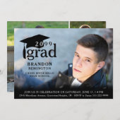 Invitation Moderne Simple Noir Grad 4e Diplôme Photo (Devant / Derrière)