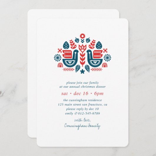 Invitation Moderne Simple Nordic Folk Art Christmas Dinner In (Devant / Derrière)