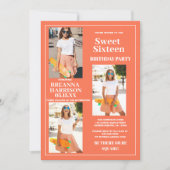 Invitation Moderne Simple Orange Blanc Photo Seize Ans (Devant)