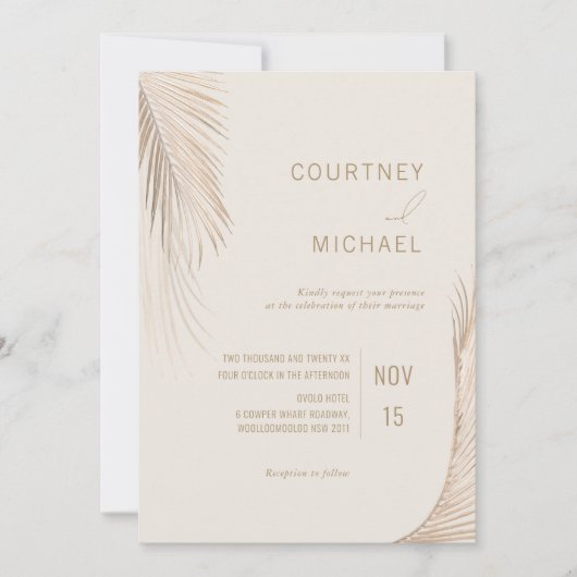 Invitation Moderne Simple Palm Feuille Mariage (Devant)