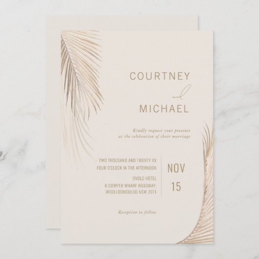 Invitation Moderne Simple Palm Feuille Mariage (Devant / Derrière)
