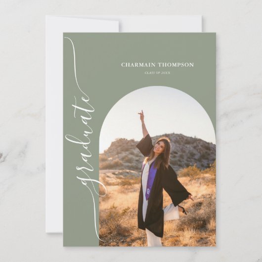 Invitation Moderne Simple Photo Sage Green Graduation (Devant)