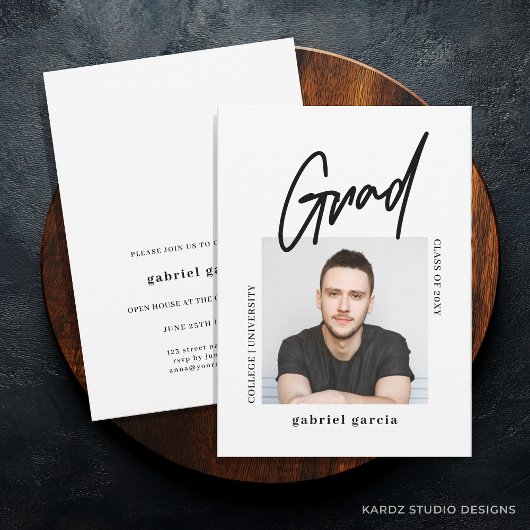 Invitation Moderne Simple Photo Script Graduation Party