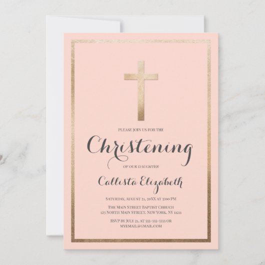Invitation Moderne Simple Pink Gold Cross Border Christing (Devant)