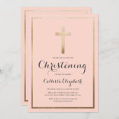 Invitation Moderne Simple Pink Gold Cross Border Christing (Devant / Derrière)