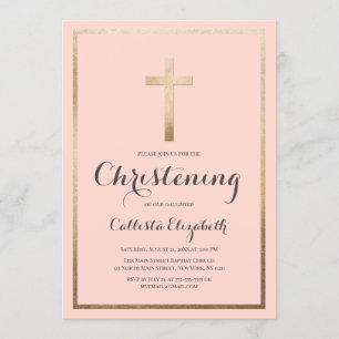 Invitation Moderne Simple Pink Gold Cross Border Christing