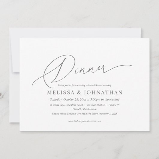 Invitation Moderne Simple Propre, répétition Mariage et dîner (Devant)