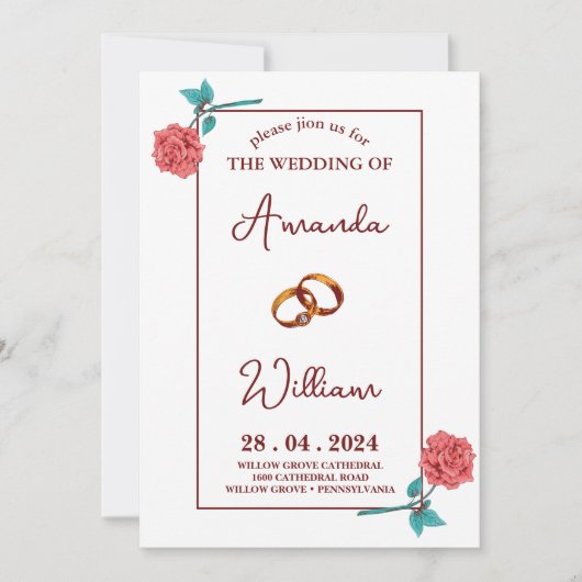 Invitation moderne simple romantique Elegant anneaux Mariage (Devant)