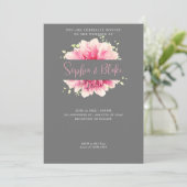 Invitation Moderne simple rose Floral encadré Mariage gris (Debout devant)