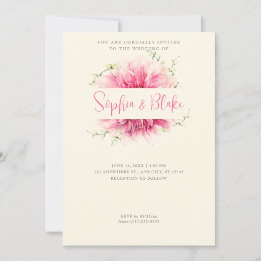 Invitation Moderne simple rose Floral encadré Mariage Jaune (Devant)