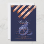 Invitation Moderne Simple Rose Gold Navy Brushstrokies Mariag (Devant)