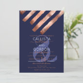 Invitation Moderne Simple Rose Gold Navy Brushstrokies Mariag (Debout devant)