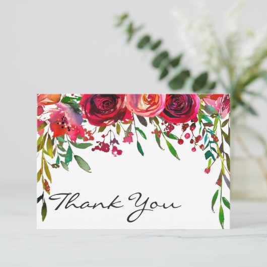 Invitation Moderne Simple Rose Rouge Merci Note (Debout devant)