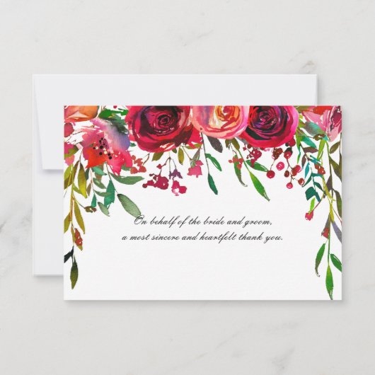 Invitation Moderne Simple Rose Rouge Merci Note (Dos)