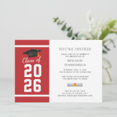 Invitation Moderne Simple Rouge Blanc Graduation 2025 (Debout devant)