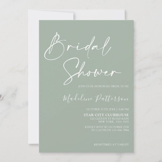 Invitation Moderne Simple Sage Green avec Fête des mariées ph (Devant)