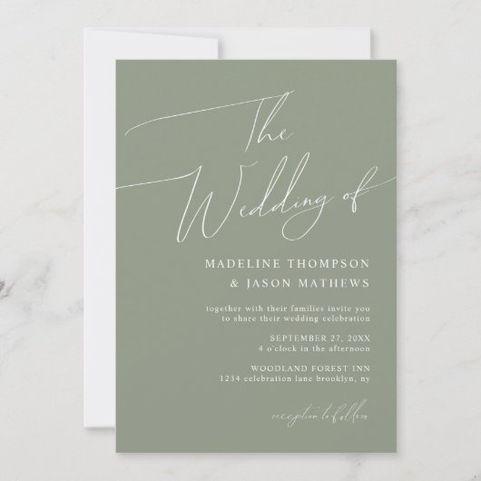 Invitation Moderne Simple Sage Green Script Le Mariage (Devant)