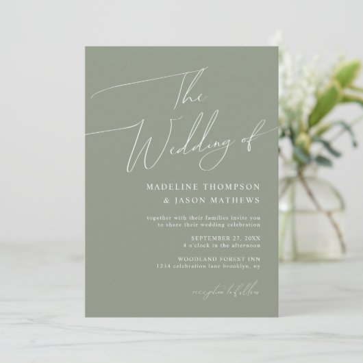 Invitation Moderne Simple Sage Green Script Le Mariage (Debout devant)