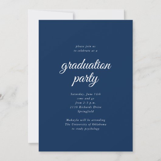 Invitation Moderne Simple Script Blue Photo Graduation (Dos)