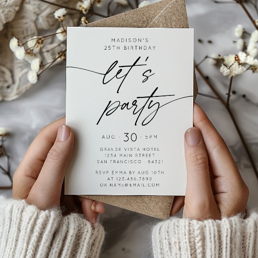 Invitation Moderne Simple Script de fête d'anniversaire