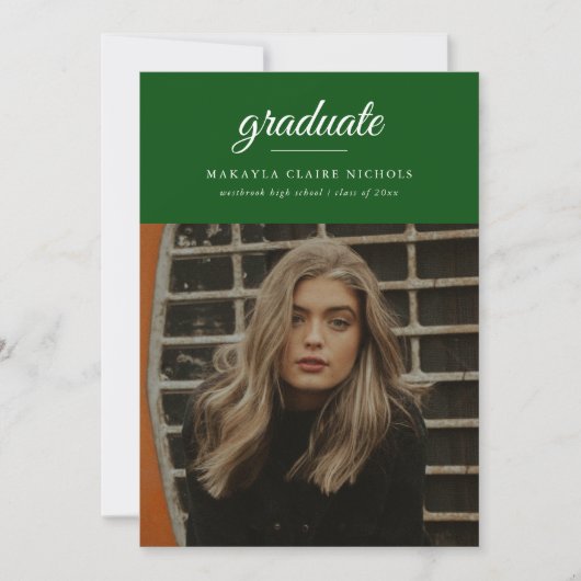 Invitation Moderne Simple Script Green Photo Graduation (Devant)