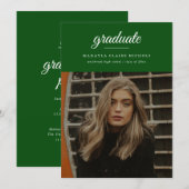 Invitation Moderne Simple Script Green Photo Graduation (Devant / Derrière)