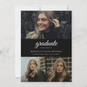 Invitation Moderne Simple Script Noir Trois Photo Graduation (Devant)