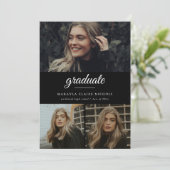 Invitation Moderne Simple Script Noir Trois Photo Graduation (Debout devant)