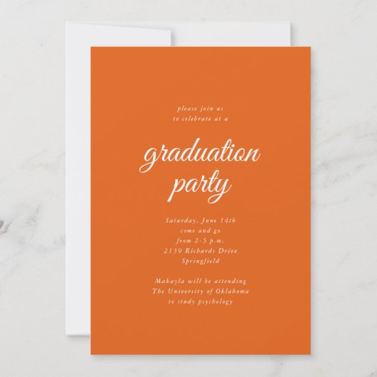 Invitation Moderne Simple Script Orange Photo Graduation (Dos)