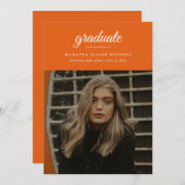 Invitation Moderne Simple Script Orange Photo Graduation (Devant / Derrière)