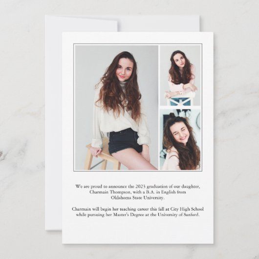 Invitation Moderne Simple Script Photo Collage Graduation (Dos)