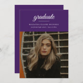 Invitation Moderne Simple Script Purple Photo Graduation (Devant / Derrière)
