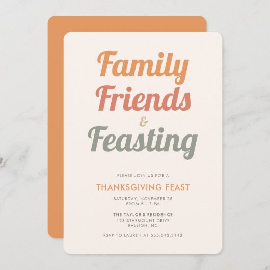 Invitation Moderne Simple Thanksgiving Feast Dinner Invitatio (Devant / Derrière)
