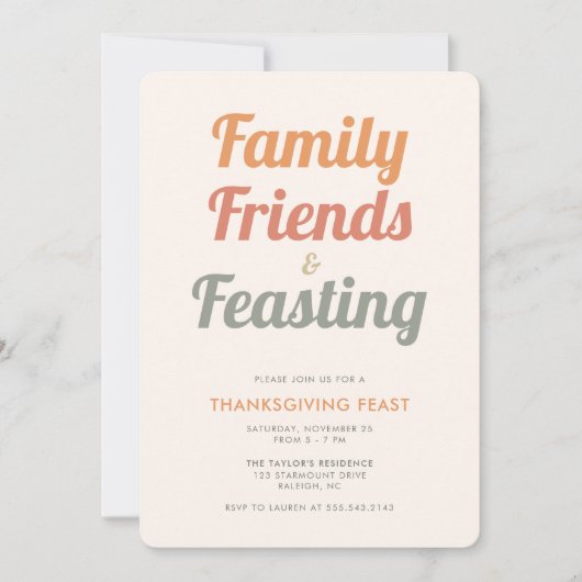 Invitation Moderne Simple Thanksgiving Feast Dinner Invitatio (Devant)