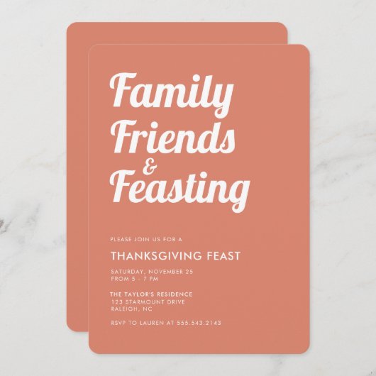 Invitation Moderne Simple Thanksgiving Feast Dinner Invitatio (Devant / Derrière)