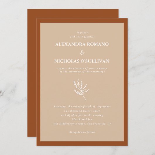 Invitation Moderne Simple Tons Terre Mariage en terre cuite (Devant / Derrière)