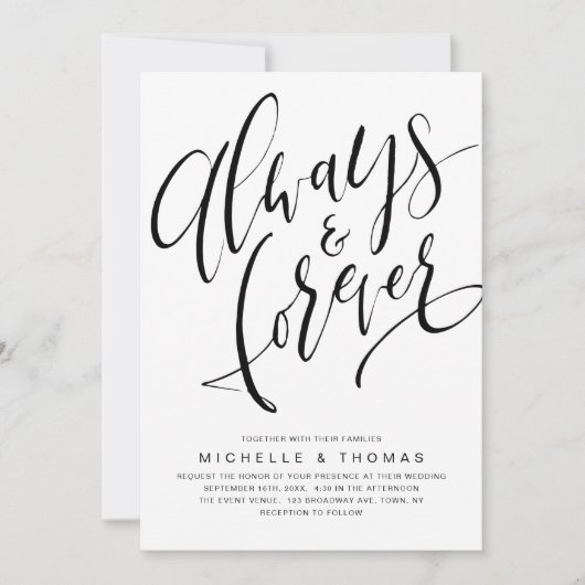 Invitation Moderne Simple Toujours Et Toujours Mariage Script (Devant)