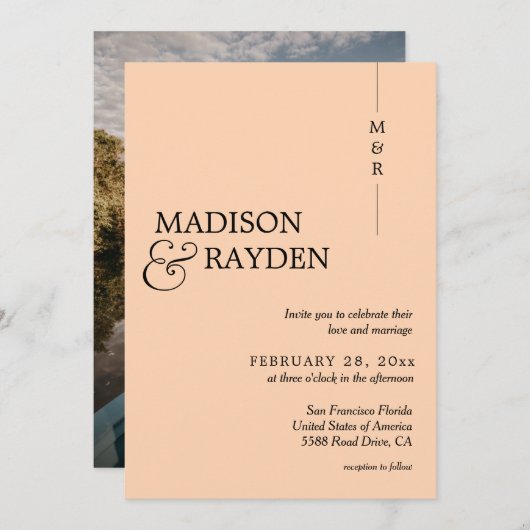 Invitation Moderne Simple Vanilla Peach Monogramme Mariage ph (Devant / Derrière)