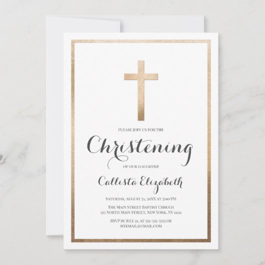 Invitation Moderne Simple White Gold Cross Border Christing (Devant)