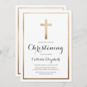 Invitation Moderne Simple White Gold Cross Border Christing (Devant / Derrière)