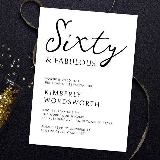 Invitation Moderne Soixante et Incroyable Script 60e Annivers