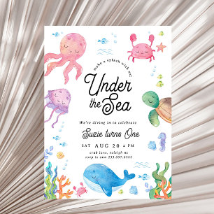 Invitation Moderne sous la mer Enfants 1er anniversaire Fête 