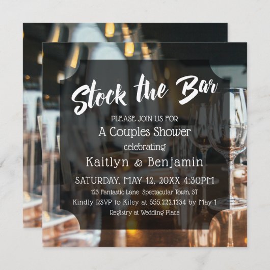 Invitation Moderne, Stock audacieuse du Bar Couples Douche (Devant / Derrière)