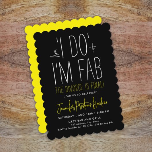 Invitation Moderne Style Black White Jaune Divorce Party