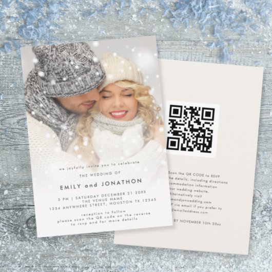 Invitation Moderne superposition de photo QR mariage de Noël