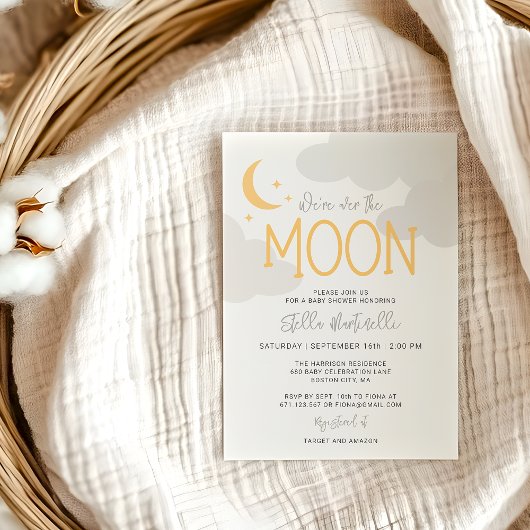Invitation Moderne Sur La Lune Avec Baby shower De Détails