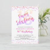 Invitation Moderne Sweet 16 Anniversaire rose violet Parties  (Debout devant)