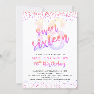 Invitation Moderne Sweet 16 Anniversaire rose violet Parties 