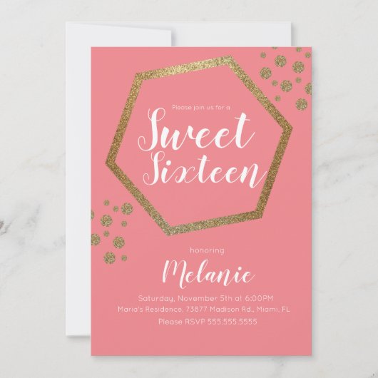 Invitation Moderne Sweet 16 Parties scintillant Faux Gold Bar (Devant)